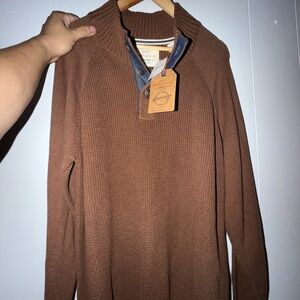 Men Weatherproof Brown Zip-Neck Knit Sweater